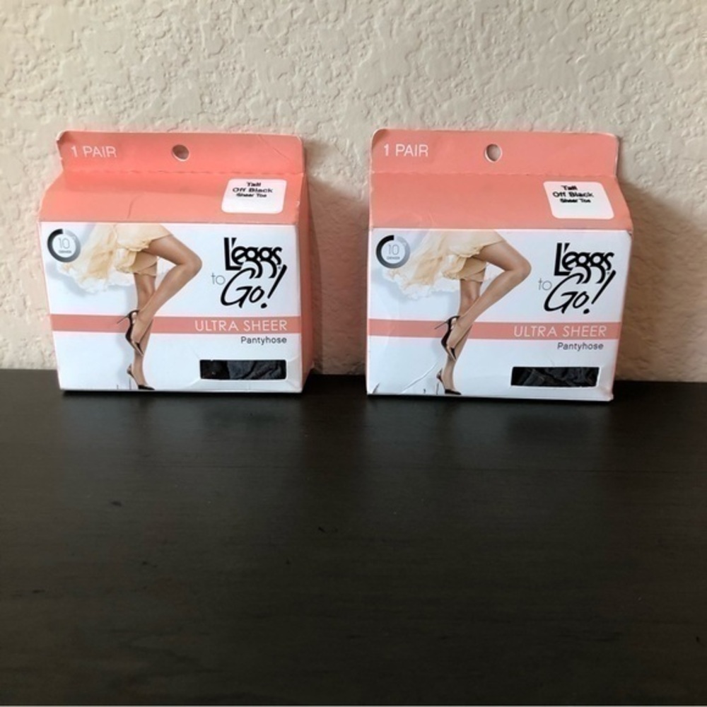 Leggs To Go Pantyhose Tall Off Black Medium Coffee Ultra Sheer 2 Pairs New